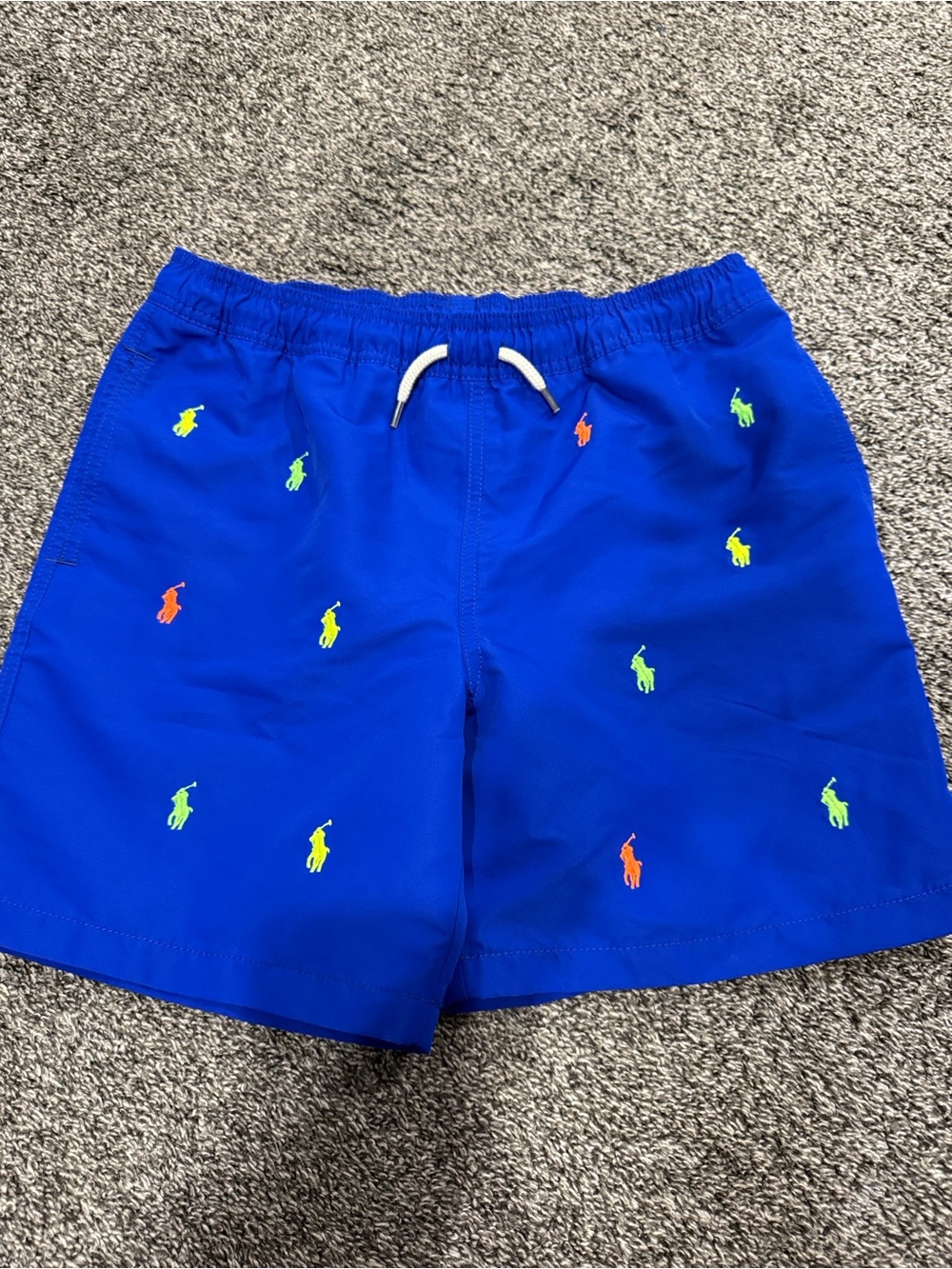 Polo by Ralph Lauren Boys Royal Blue Swim Trunks with Neon Pony Embroidery